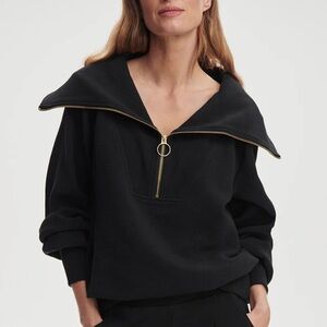 Varley Black Ottoman Ribbed Knit Vine Half Zip Pullover Sweater Size Medium